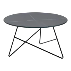 Table basse ronde en verre marbré sahara noir et base noire 65 x 35 cm Ermione - Meme Design