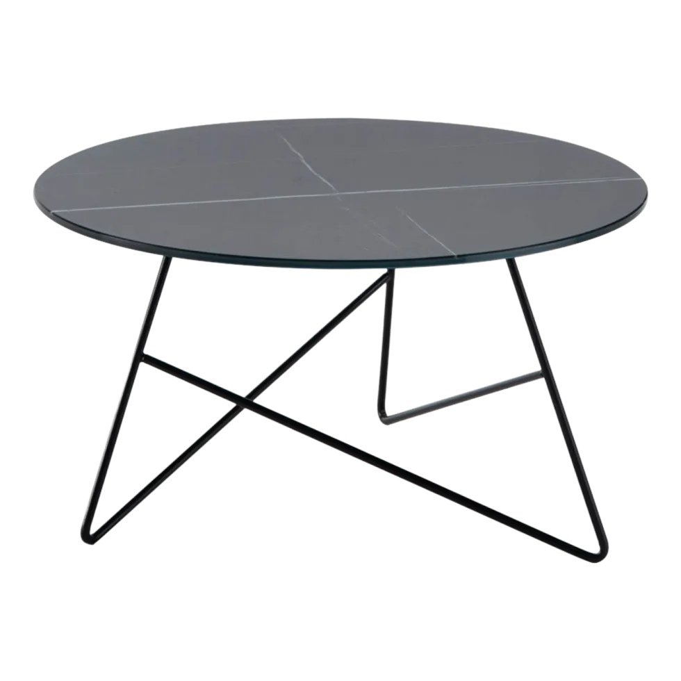 Table basse ronde en verre marbré sahara noir et base noire 65 x 35 cm Ermione - Meme Design
