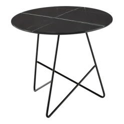Table basse ronde en verre marbré sahara noir et base noire 50 x 44 cm Ermione - Meme Design
