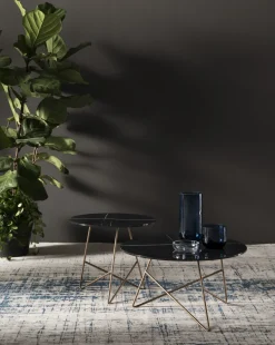 Table basse ronde en verre marbré sahara noir et base rame 65 x 35 cm Ermione - Meme Design