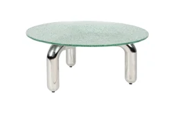 Table basse ronde en verre trempé et acier chromé 80cm Marly - Dutchbone