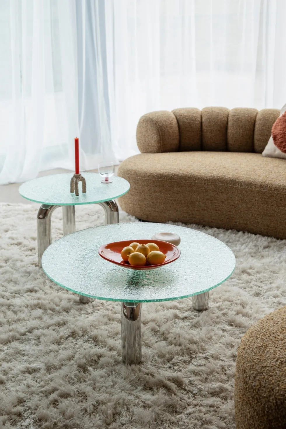 Table basse ronde en verre trempé et acier chromé 80cm Marly - Dutchbone