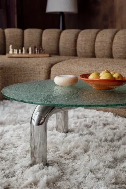 Table basse ronde en verre trempé et acier chromé 80cm Marly - Dutchbone