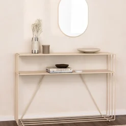 Table console en acier beige cashew 125x30x86cm Ria - Metallbude