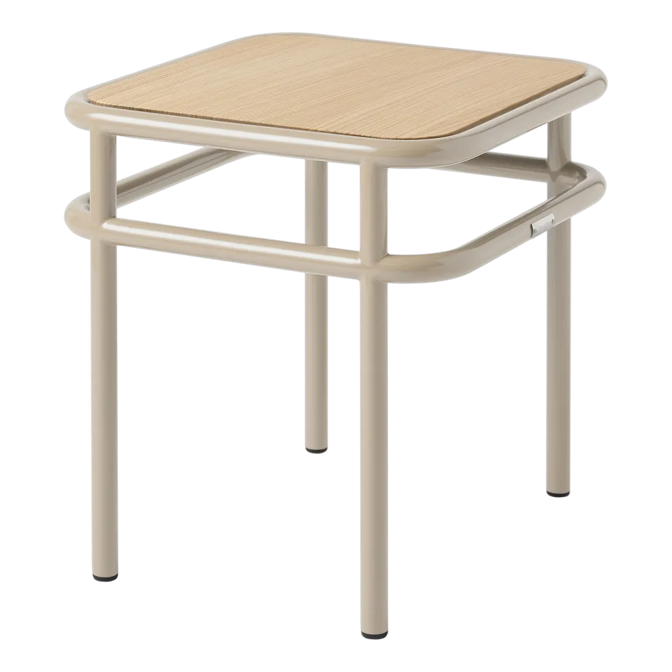Table d'appoint carrée en chêne clair et acier gris beige 44x44x45,5cm UD - Tolix