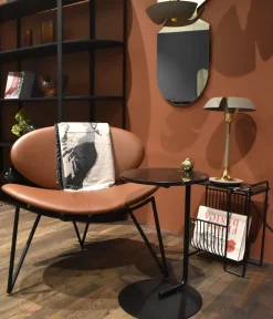 Table d'appoint en acier et travertin noir 40x60cm Castellum - AYTM