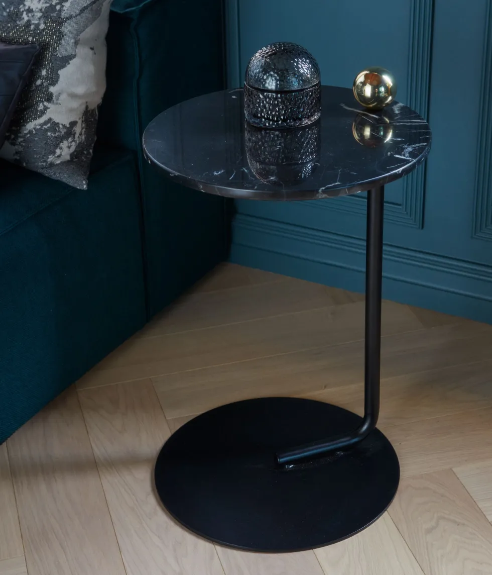 Table d'appoint en acier et travertin noir 40x60cm Castellum - AYTM