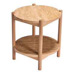 Table d'appoint en chêne et travertin Trava - Hübsch