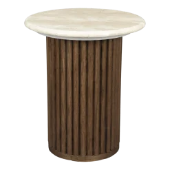 Table d'appoint en chêne finition noyer et plateau travertin 35x40cm Arda - Dutchbone