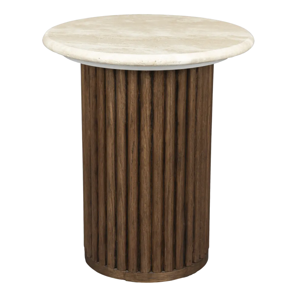 Table d'appoint en chêne finition noyer et plateau travertin 35x40cm Arda - Dutchbone