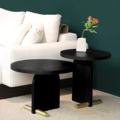 Table d'appoint en frêne noir et détail doré 42cm Nova 2 - Nomon