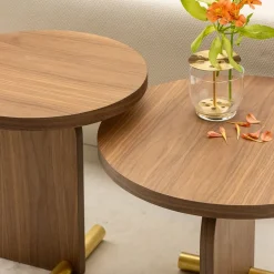 Table d'appoint en noyer et détail doré 50cm Nova 1 - Nomon