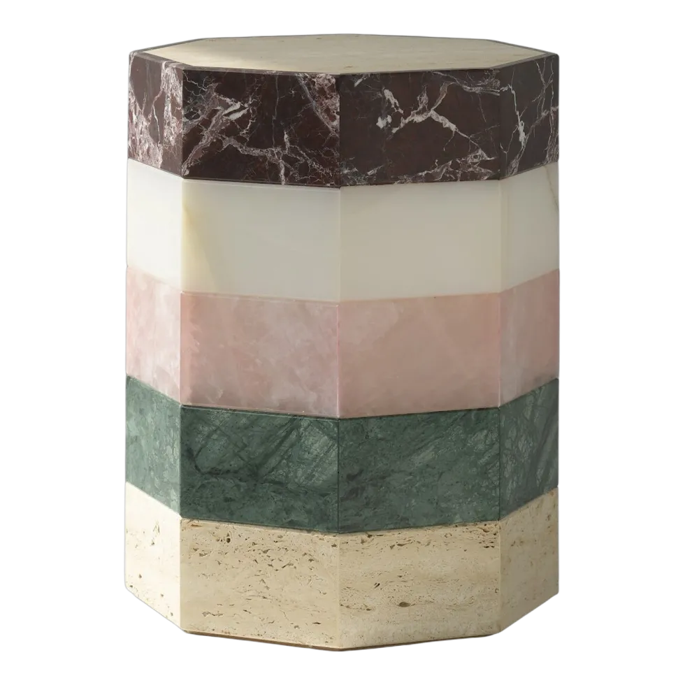 Table d'appoint octogonale en onyx, quartzite, marbre et travertin 39x50cm Gisou - Studio Gaïa