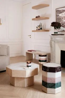 Table d'appoint octogonale en onyx, quartzite, marbre et travertin 39x50cm Gisou - Studio Gaïa