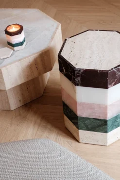 Table d'appoint octogonale en onyx, quartzite, marbre et travertin 39x50cm Gisou - Studio Gaïa