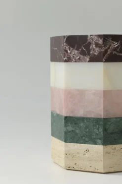 Table d'appoint octogonale en onyx, quartzite, marbre et travertin 39x50cm Gisou - Studio Gaïa