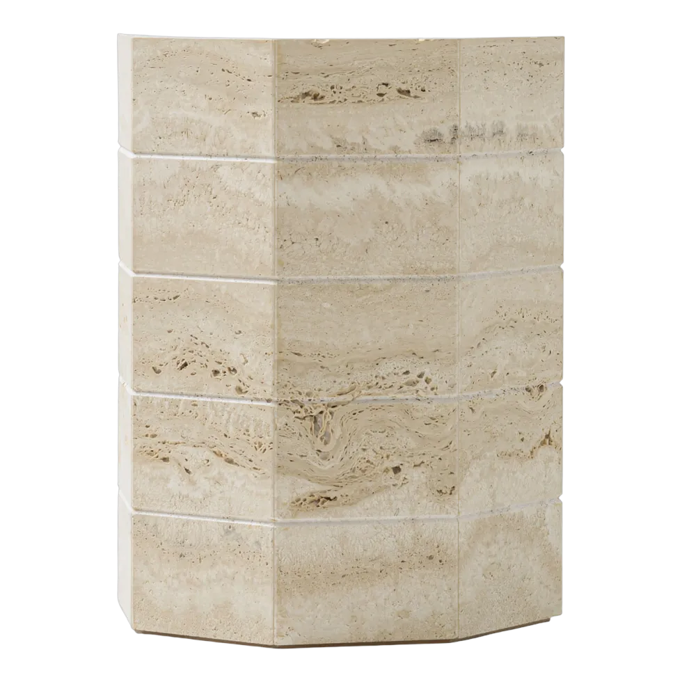 Table d'appoint octogonale en travertin et onyx blanc 39x50cm Gisou - Studio Gaïa
