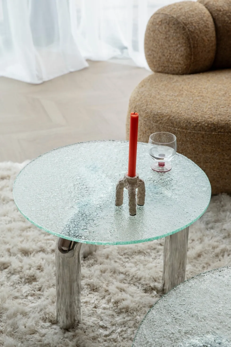 Table d'appoint ronde en verre trempé et acier chromé 60cm Marly - Dutchbone