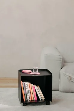 Table d'appoint à roulettes en acier noir 40x30x43,5cm Juno - Metallbude