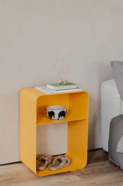 Table de chevet en acier jaune 58x42x30cm Damio - Metallbude
