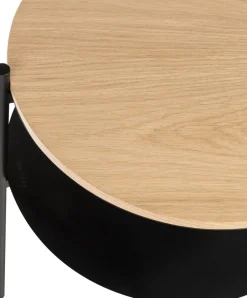 Table de chevet en chêne plaqué naturel et acier noire- noo.ma
