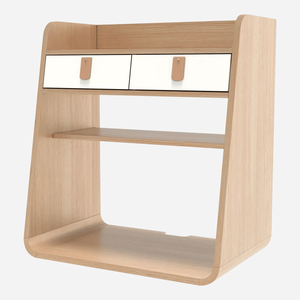 Table de chevet murale en bois de chêne naturel et laqué blanc Suzon - Hartô