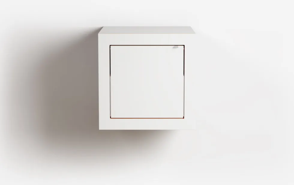 Table de chevet murale en bouleau teinté blanc 40x40x40cm Fläpps Box - Ambivalenz