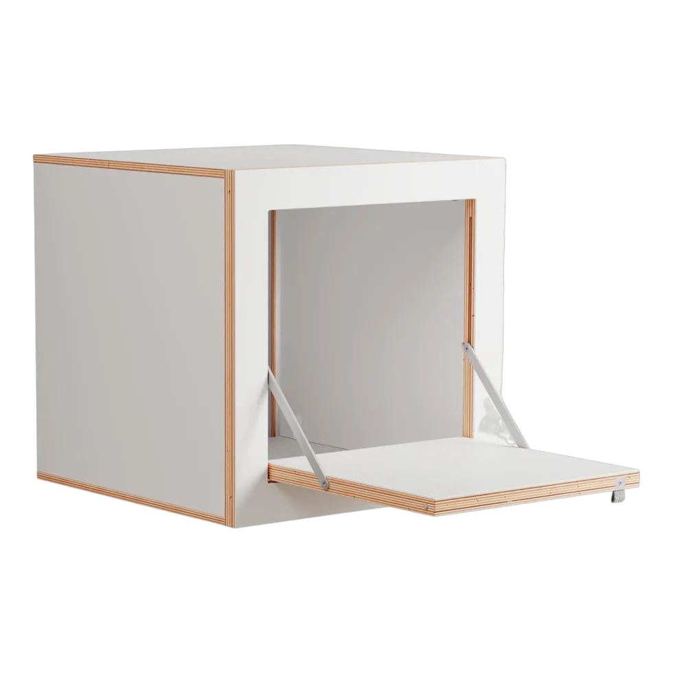 Table de chevet murale en bouleau teinté blanc 40x40x40cm Fläpps Box - Ambivalenz