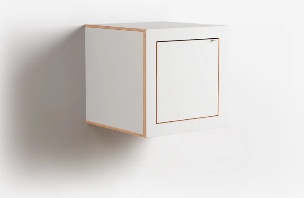 Table de chevet murale en bouleau teinté blanc 40x40x40cm Fläpps Box - Ambivalenz