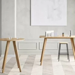Table haute ronde en stratifié blanc et chêne massif huilé 90 cm New Mood - Bolia