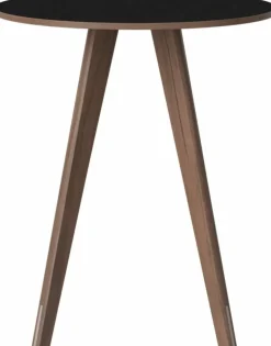 Table haute ronde en stratifié fenix noir et noyer massif huilé 90 cm New Mood - Bolia