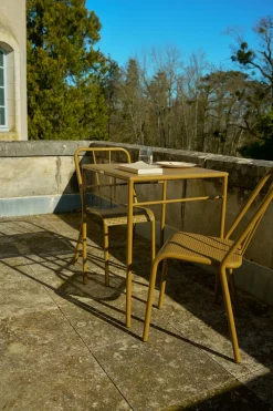 Table à manger carrée en acier tressé vert jonc 60x60cm T37 - Tolix