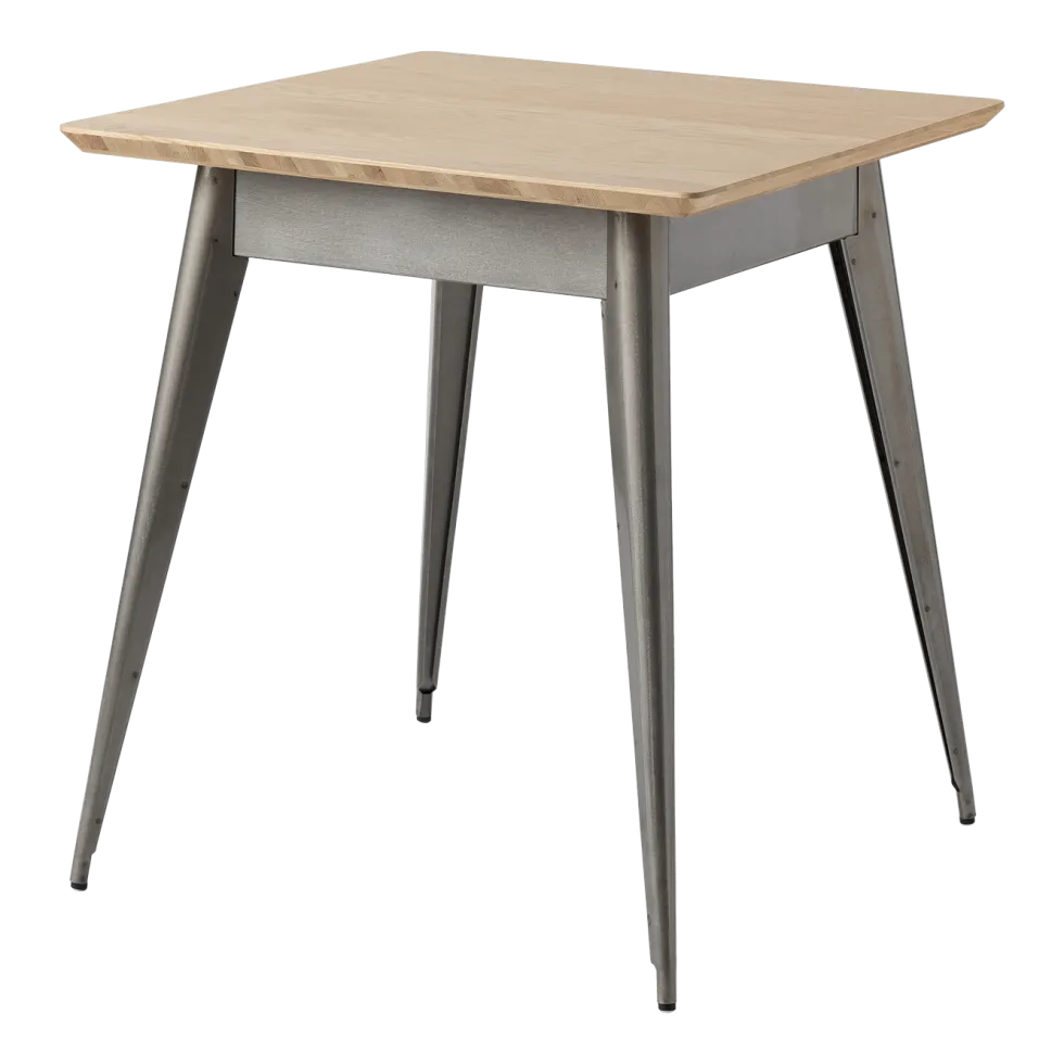 Table à manger carrée en chêne et acier brut vernis 70x70cm 55 - Tolix