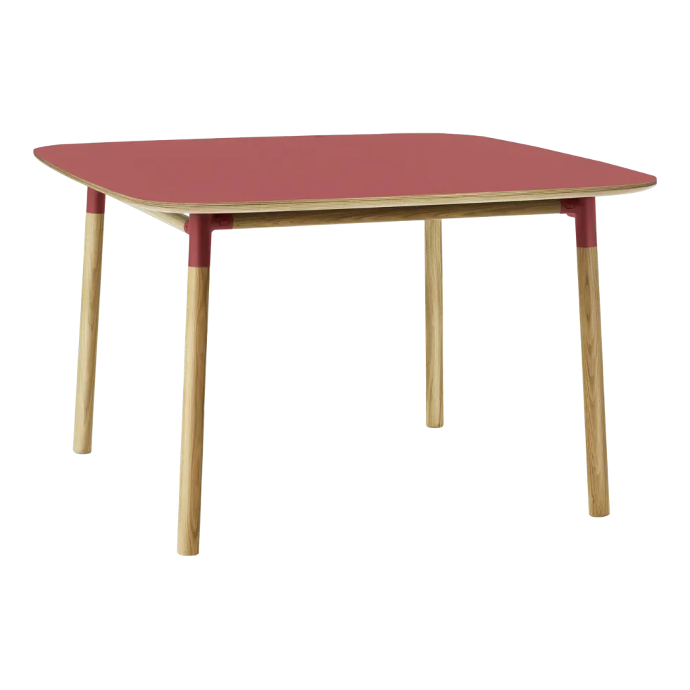 Table à manger carrée en chêne et lino rouge 120 x 120 cm Form - Normann Copenhagen