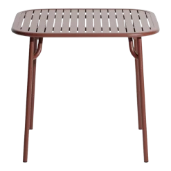 Table à manger d'extérieur carrée à lattes en aluminium rouge brun 85cm Week end - Petite friture