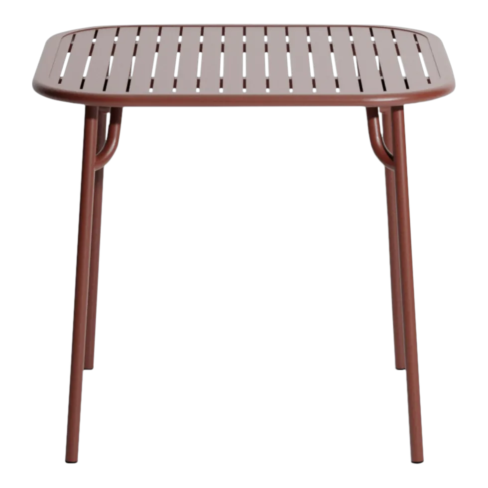 Table à manger d'extérieur carrée à lattes en aluminium rouge brun 85cm Week end - Petite friture