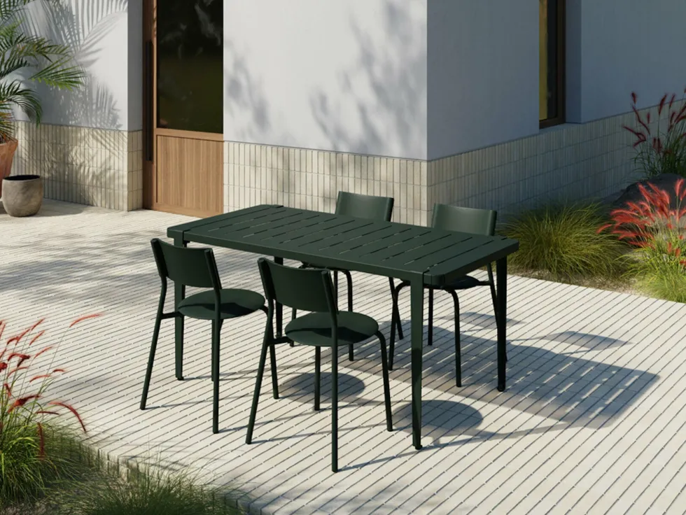 Table à manger en acier vert sapin 160 x 80 x 75 cm Midi - TIPTOE