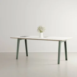 Table à manger en stratifié blanc 190 x 95 cm piètements gris eucalyptus New Modern - Tiptoe