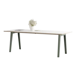 Table à manger en stratifié blanc 220 x 95 cm piètements gris eucalyptus New Modern - Tiptoe