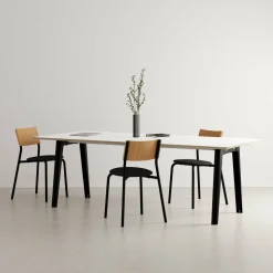 Table à manger en stratifié blanc 220 x 95 cm piètements noirs New Modern - Tiptoe