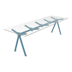 Table à manger en verre et structure en échafaudage bleu 250cm Clavex - Maximum