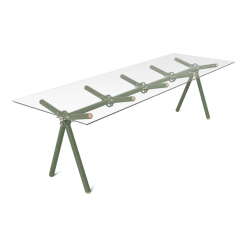 Table à manger en verre et structure en échafaudage kaki 250cm Clavex - Maximum