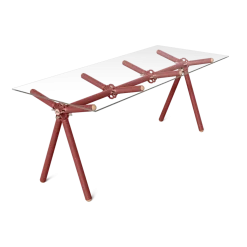 Table à manger en verre et structure en échafaudage rouge 200cm Clavex - Maximum