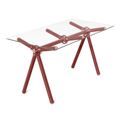 Table à manger en verre et structure en échafaudage rouge 140cm Clavex - Maximum