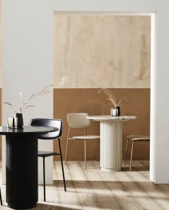 Table à manger haute ronde en bois de manguier et marbre blanc 70x75cm Erie - Nordal