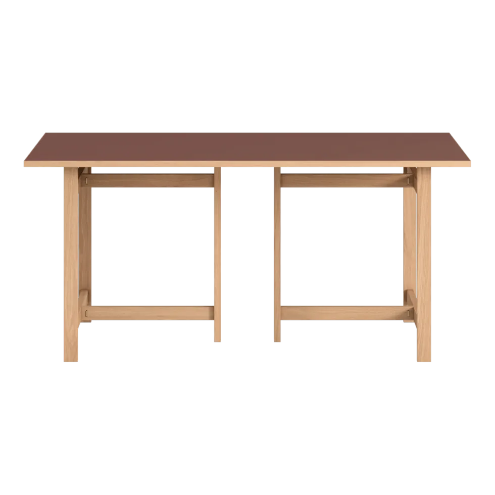 Table à manger rectangulaire en bois de chêne naturel et linoleum bordeaux 160x90cm - Moebe