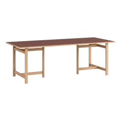 Table à manger rectangulaire en bois de chêne naturel et linoleum bordeaux 220x90cm - Moebe