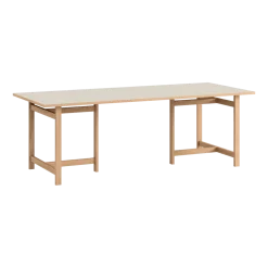 Table à manger rectangulaire en bois de chêne naturel et linoleum gris clair 220x90cm - Moebe