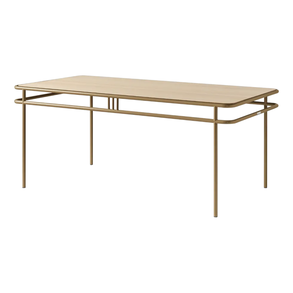 Table à manger rectangulaire en chêne clair et acier brun vert 180x90x76,5cm UD - Tolix