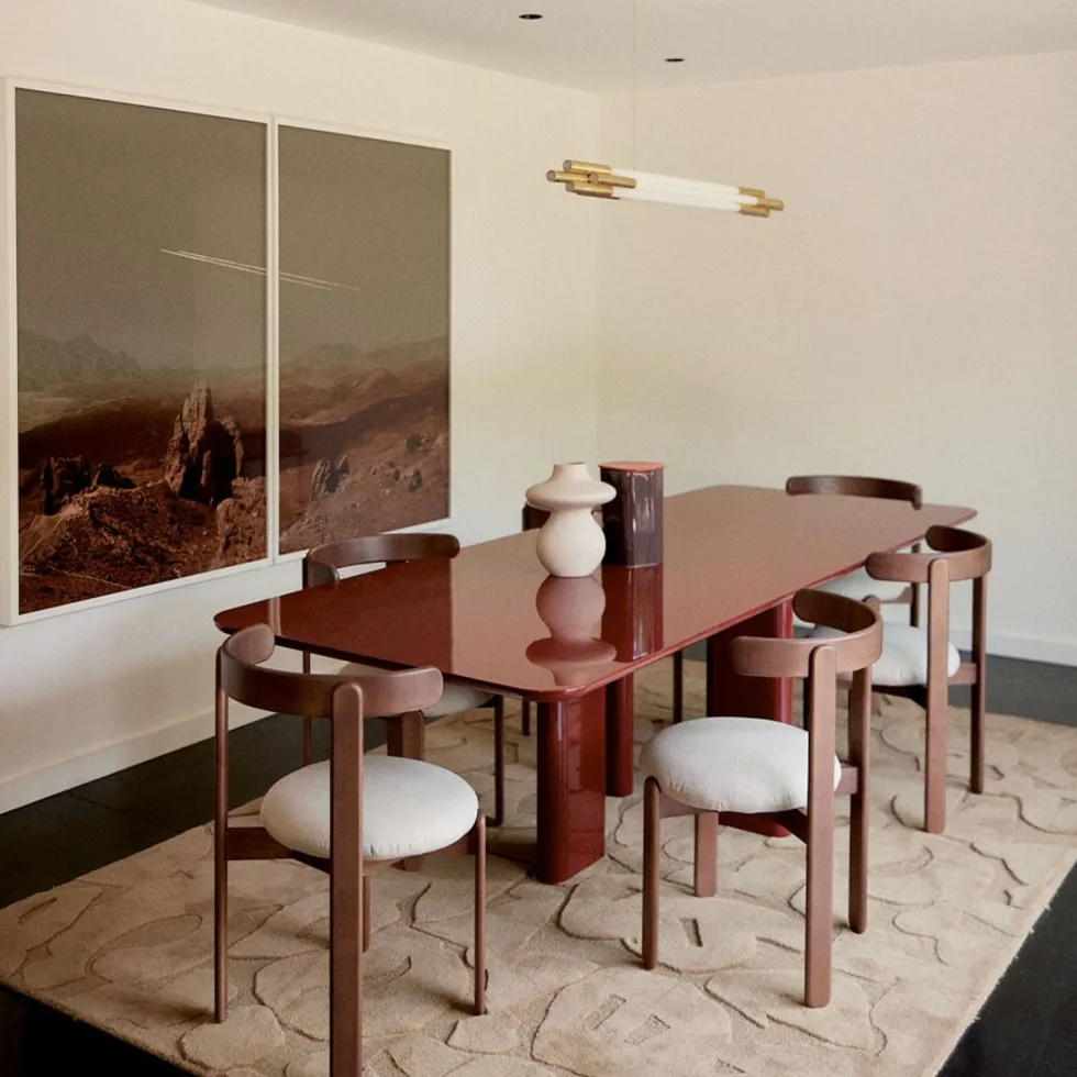 Table à manger rectangulaire en frêne et laqué bordeaux 180x100cm Joe - Gabrielle paris